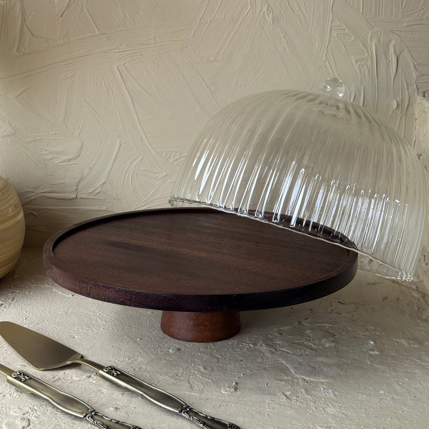 Milay Çizgili Cam Kek Fanusu 28 cm KOD:253