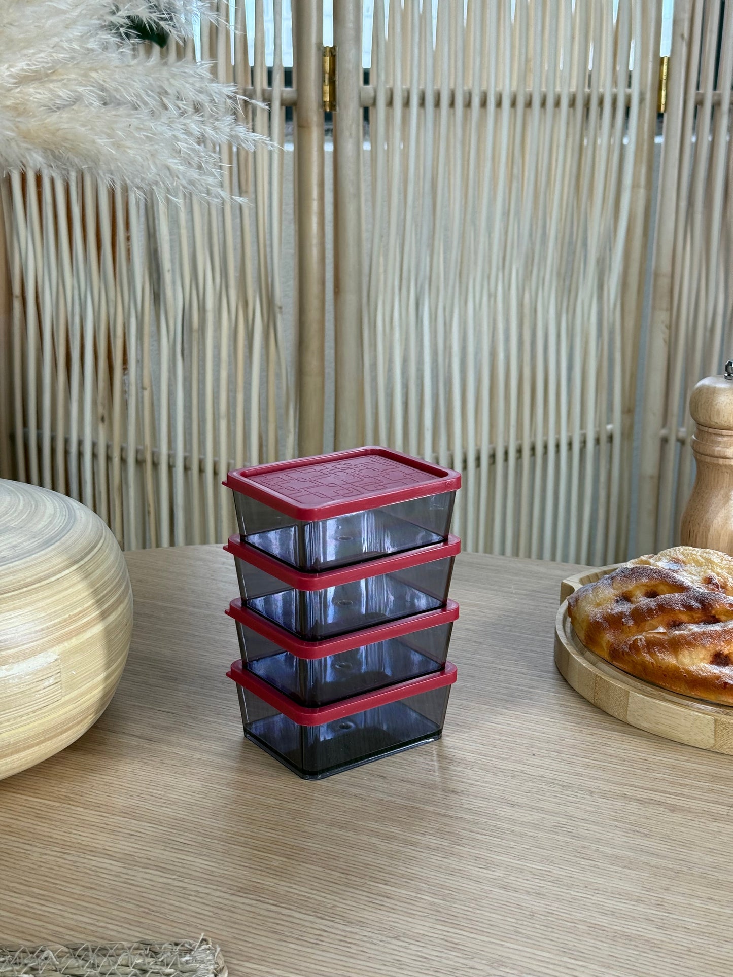 Bonbon Saklama Kabı Set 4 Parça Kırmızı 180 ml