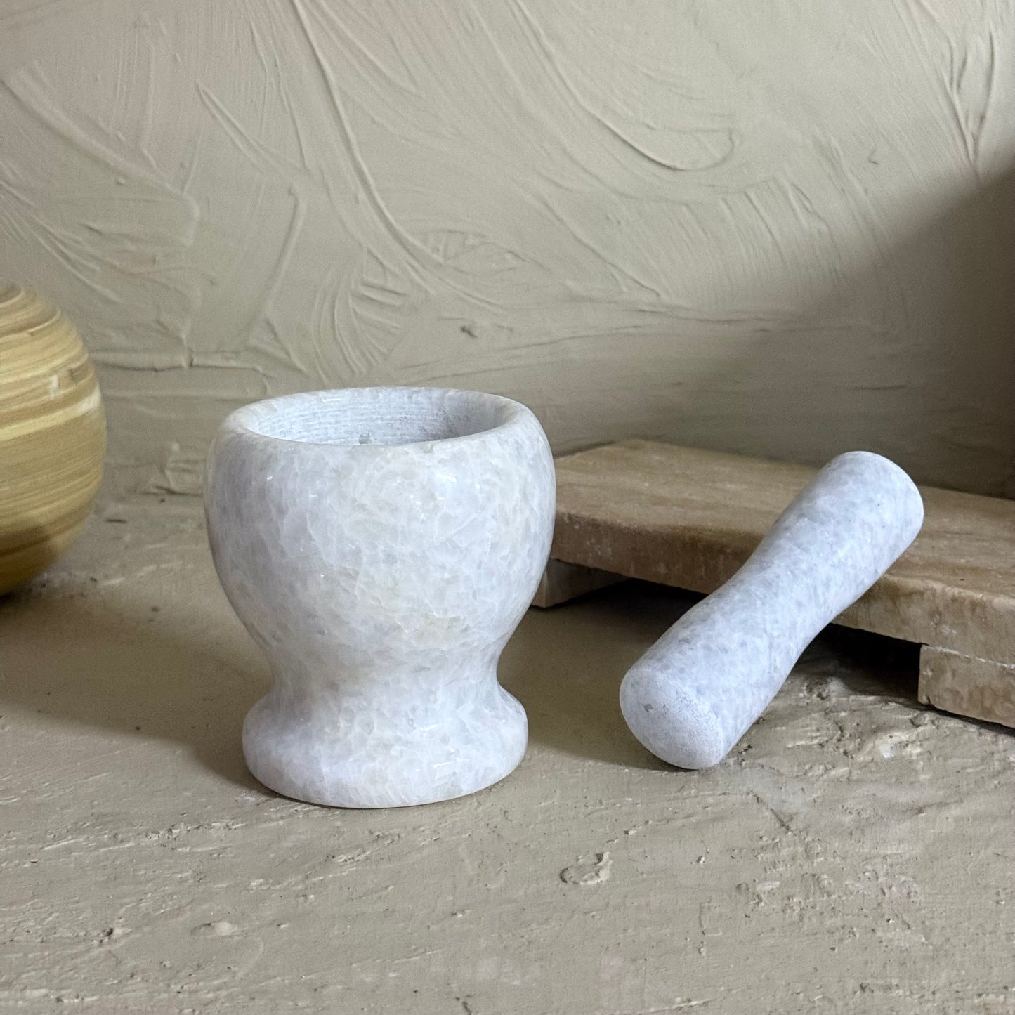 Perry Saf Mermer Havan Seti Gri-Beyaz 11 cm