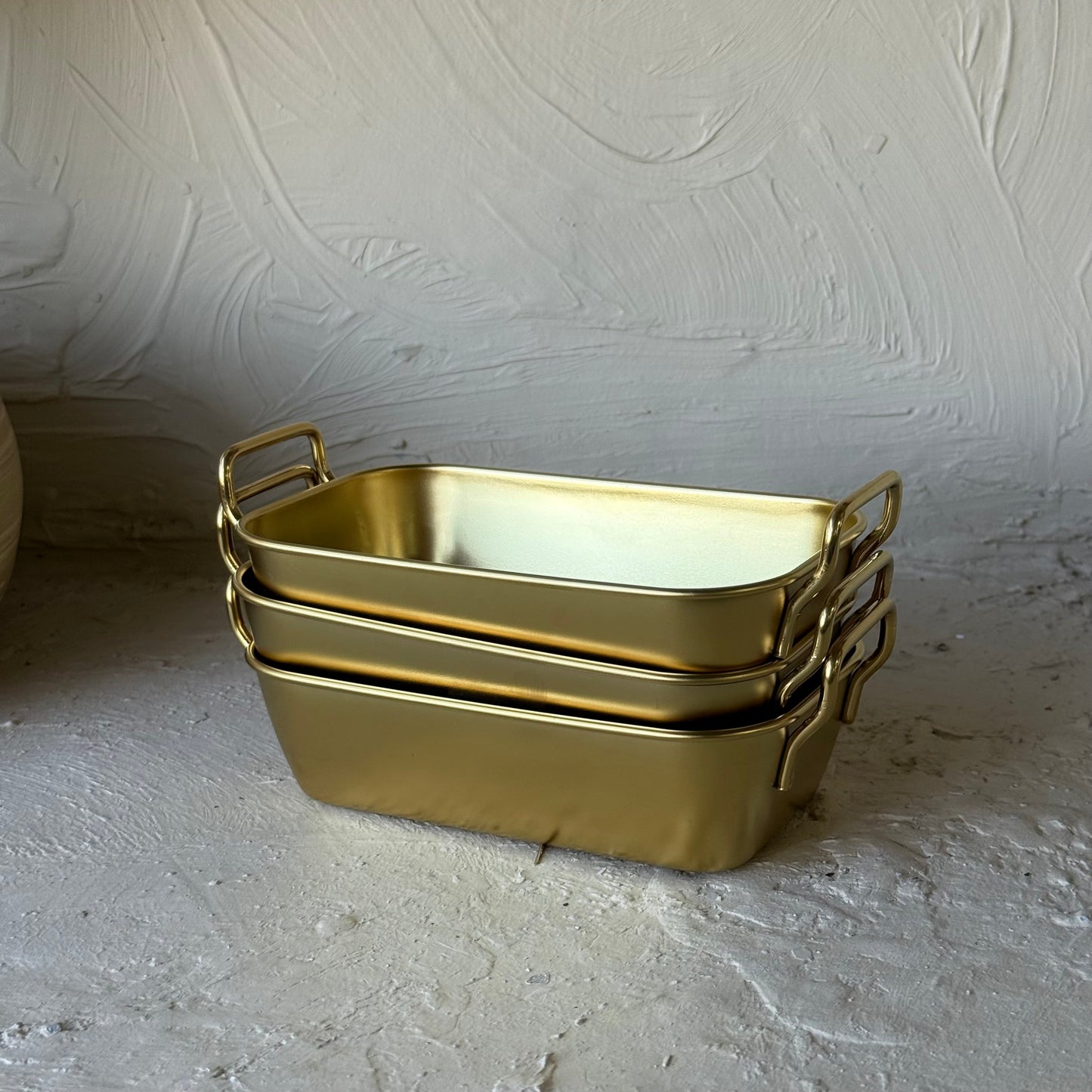 Vadi Metal Dikdörtgen Tutmalı Gold Kase Seti 3 Adet KOD:8803