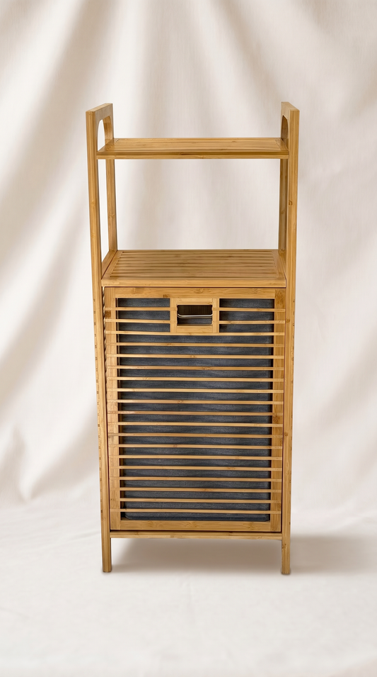 Eva Medusa Bambu Kirli Çamaşır Sepeti 2 Katlı Raf Banyo Dolabı 95x40x30 cm