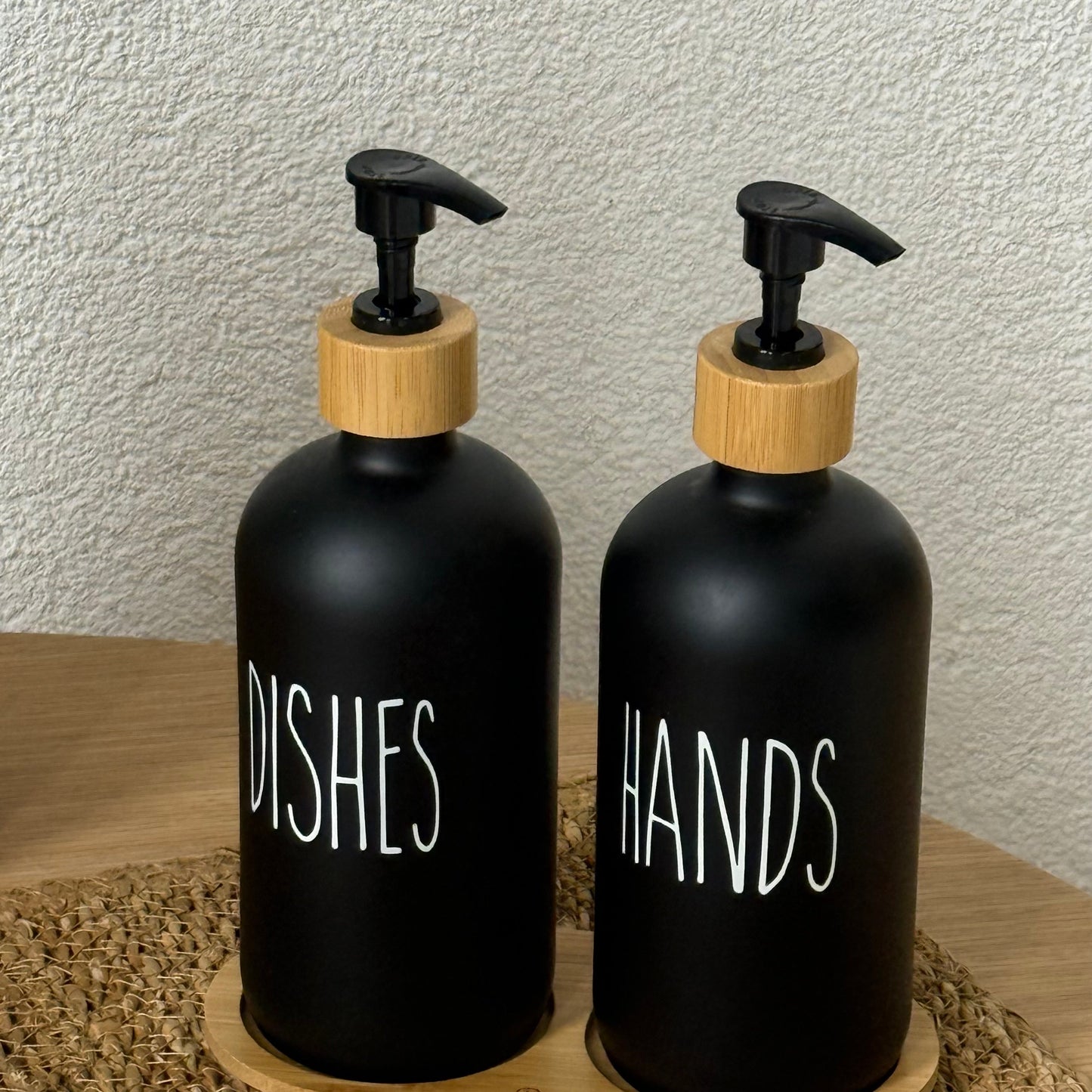 Lotion Bambu Standlı Cam Sıvı Sabunluk Seti Siyah KOD:15707