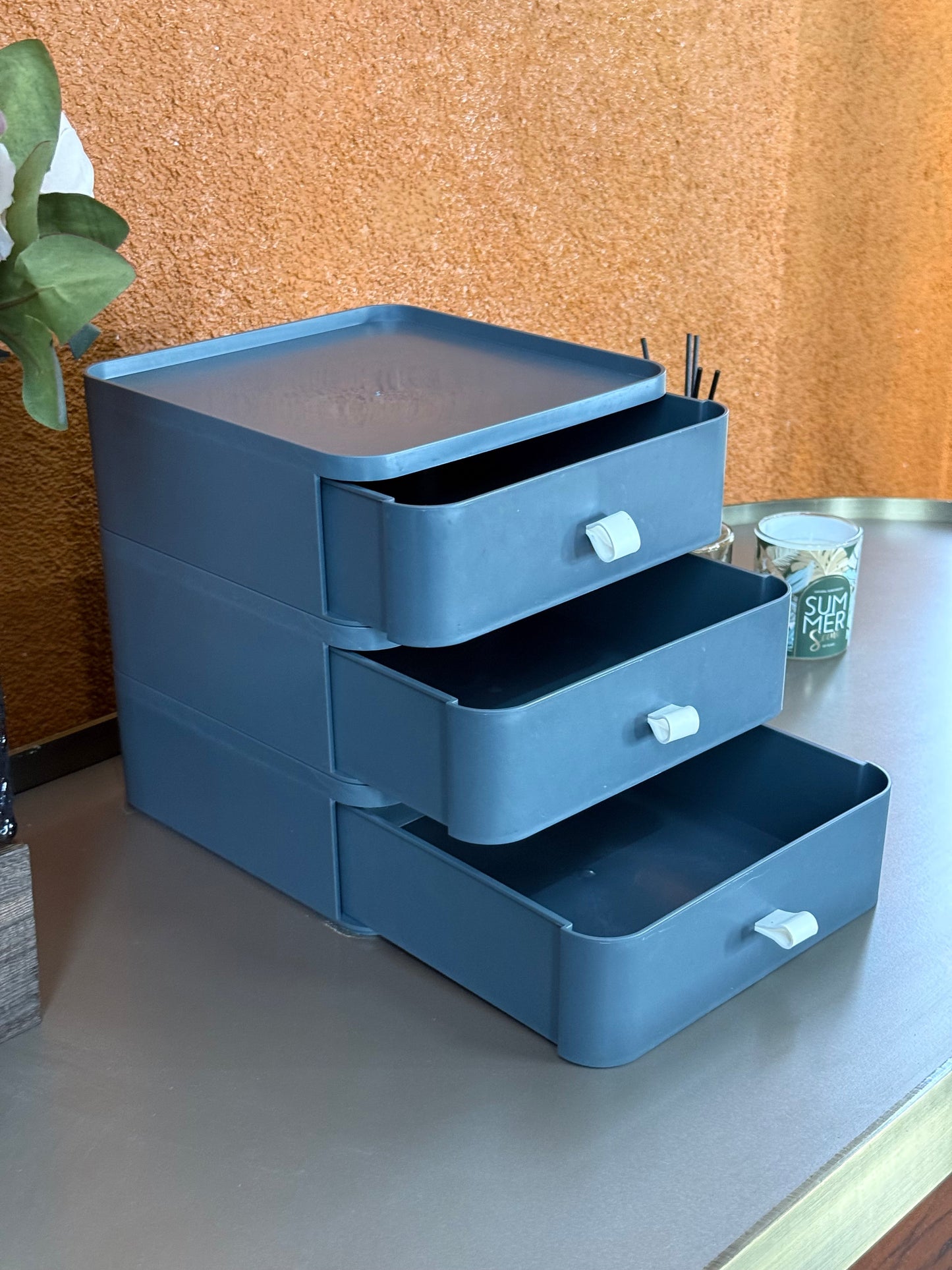 Niva 3 Çekmeceli Makyaj Organizer Gri-Beyaz