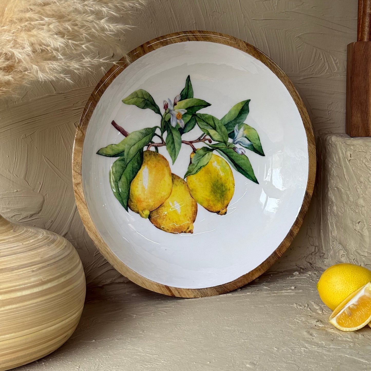 Selin Yuvarlak Orta Boy Sunumluk Meyvelik Lemon Desenli KOD:HSL-04