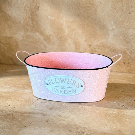 Tutku Vintage Oval Metal Kulplu Saksı Pembe KOD:3458