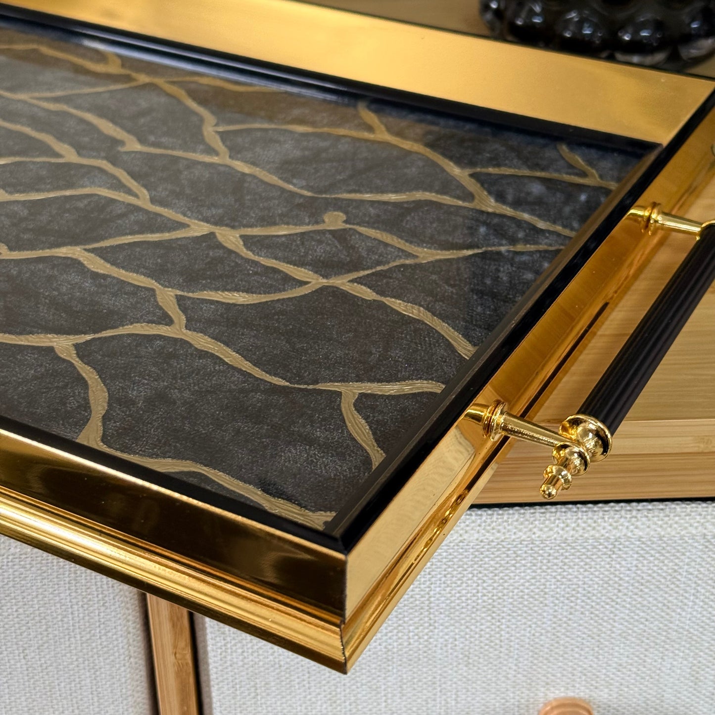 Goldenya Tutmalı Desenli Tepsi Gri KOD:5030-06