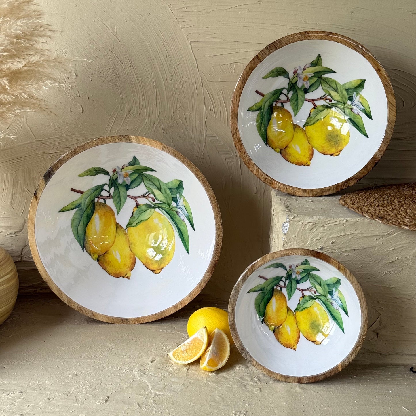 Selin Yuvarlak 3 Boy Sunumluk Meyvelik Salata Kase Lemon Desenli KOD:HSL-09-08-07