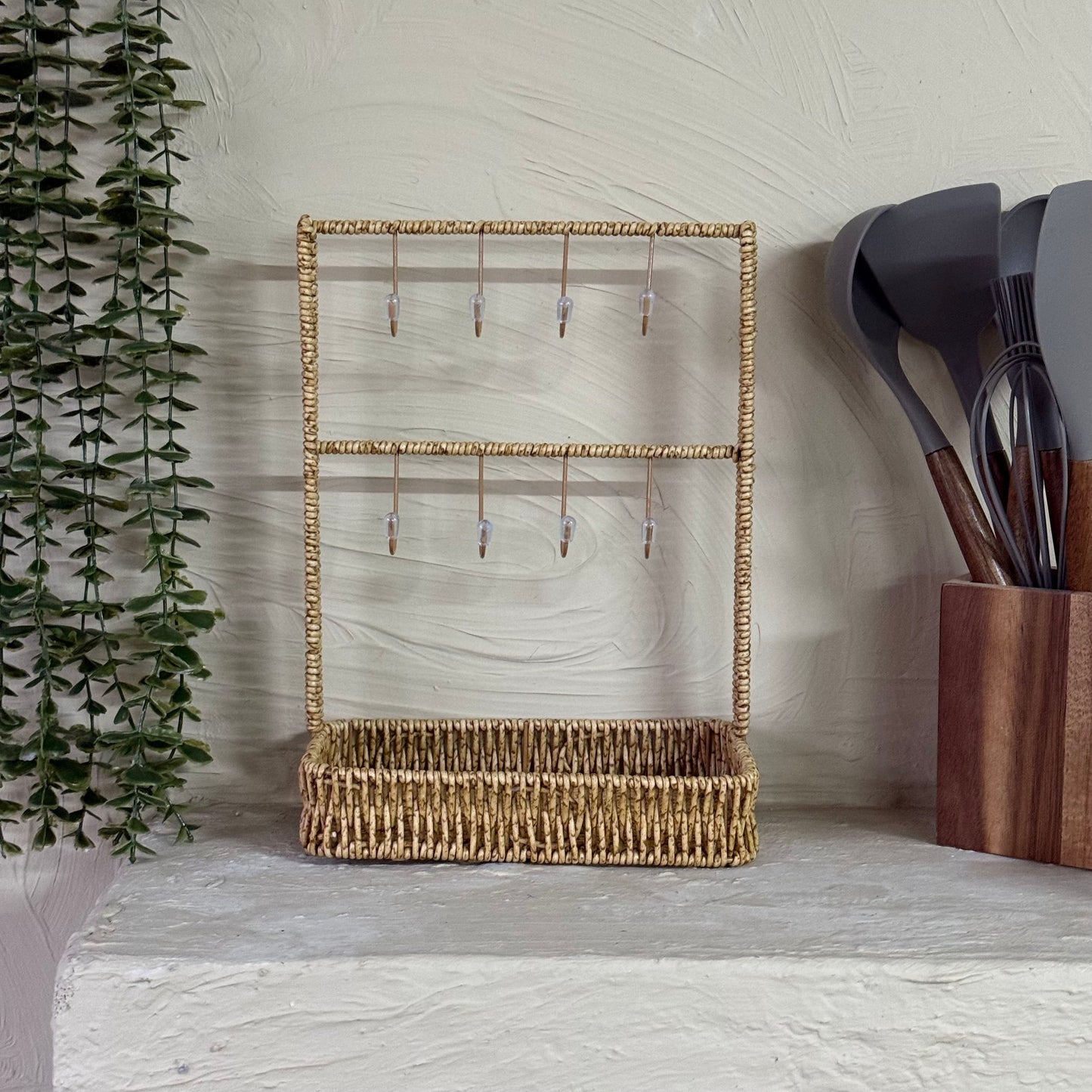 Evanev Rattan Fincan Askı Standı Kahve Rengi KOD:30481