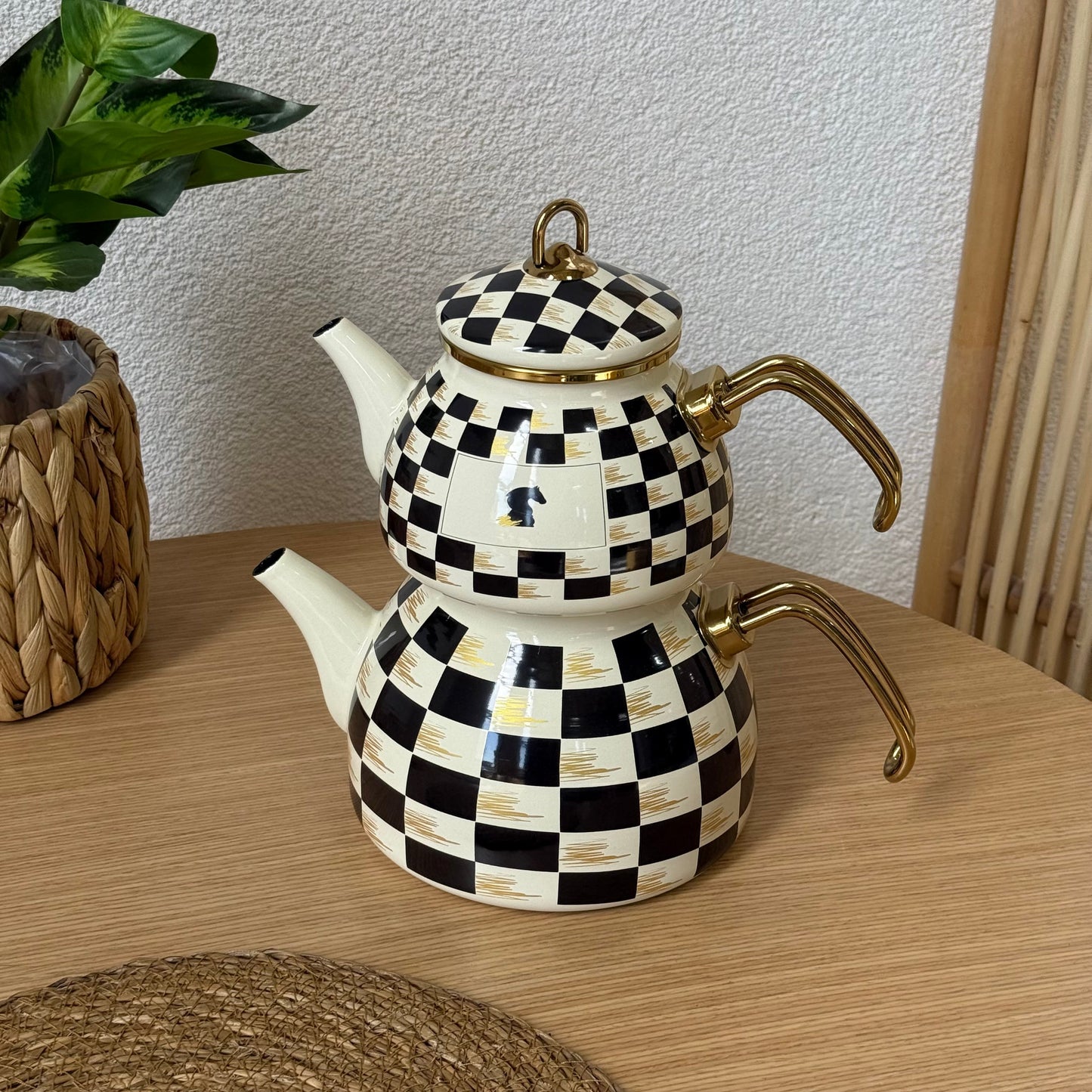 Pashally Emaye Çaydanlık Dama Model Siyah KOD:0250