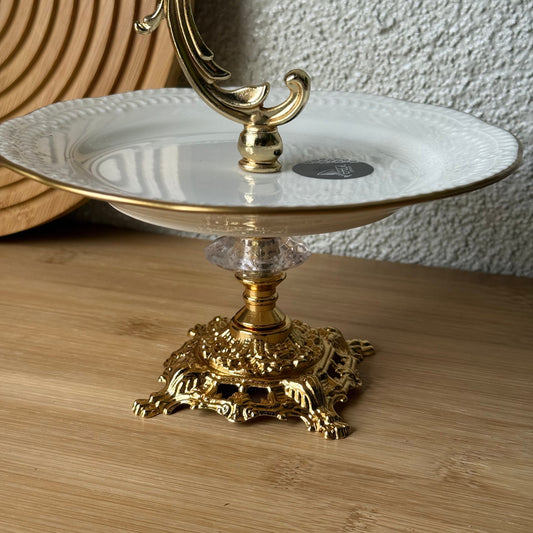 Firuze Gold Ayaklı Porselen Sunumluk Tutmalı 19 cm Kod:3732