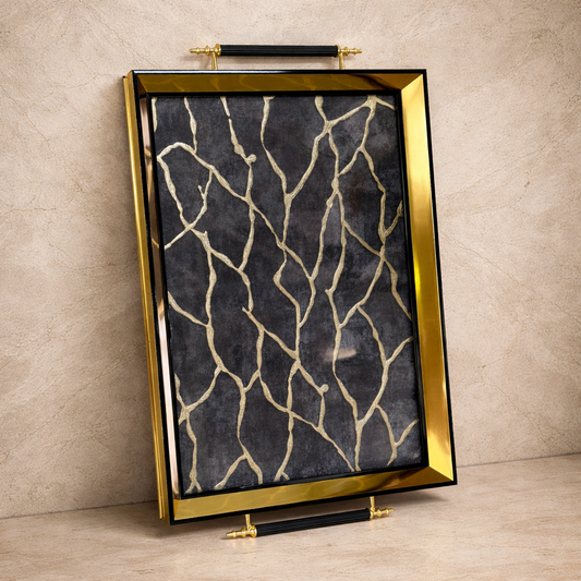 Goldenya Tutmalı Desenli Tepsi Gri KOD:5030-06