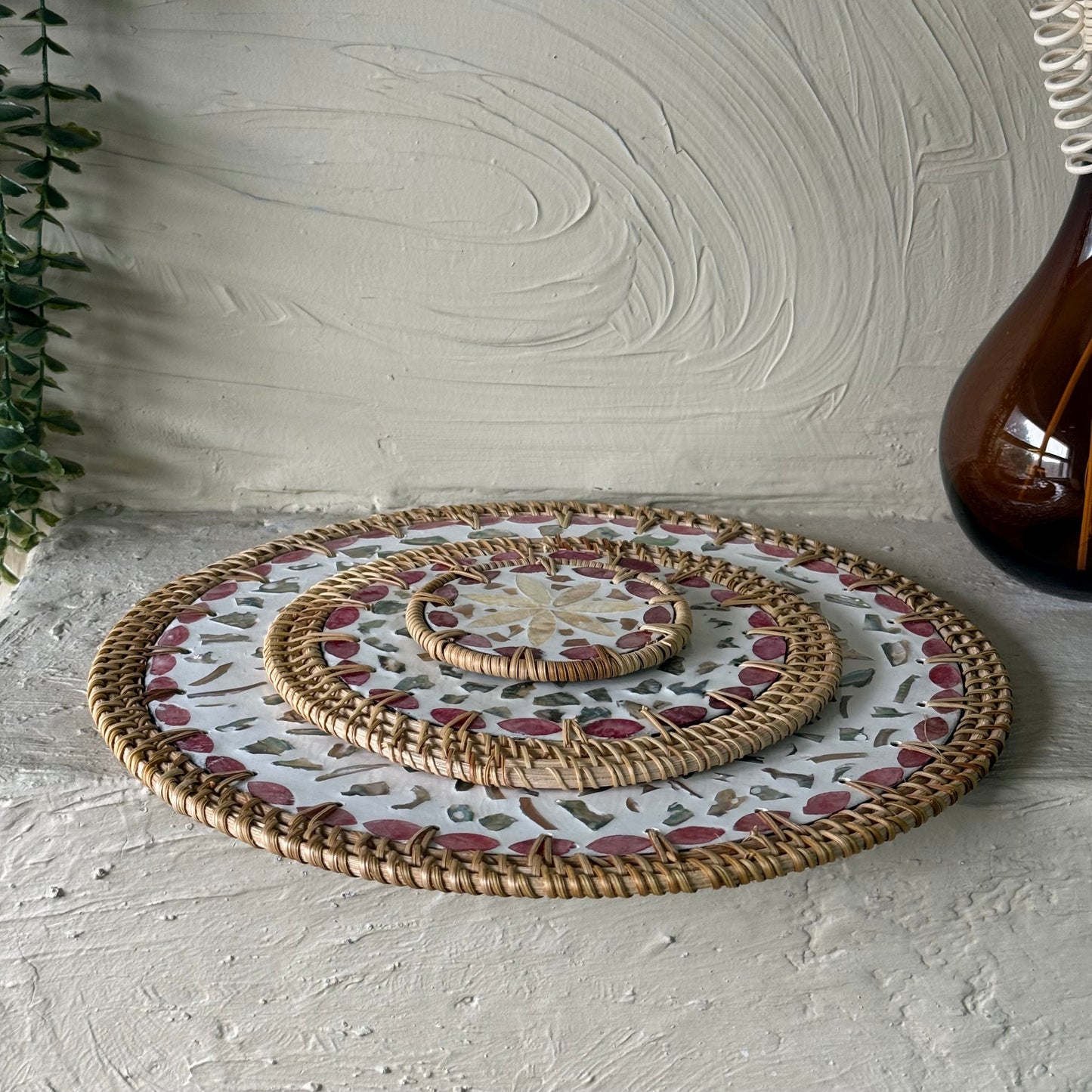 Saverlly Sedef Servis Set Krem-Pembe Çicek Model 3 Parça KOD:3432-35-38