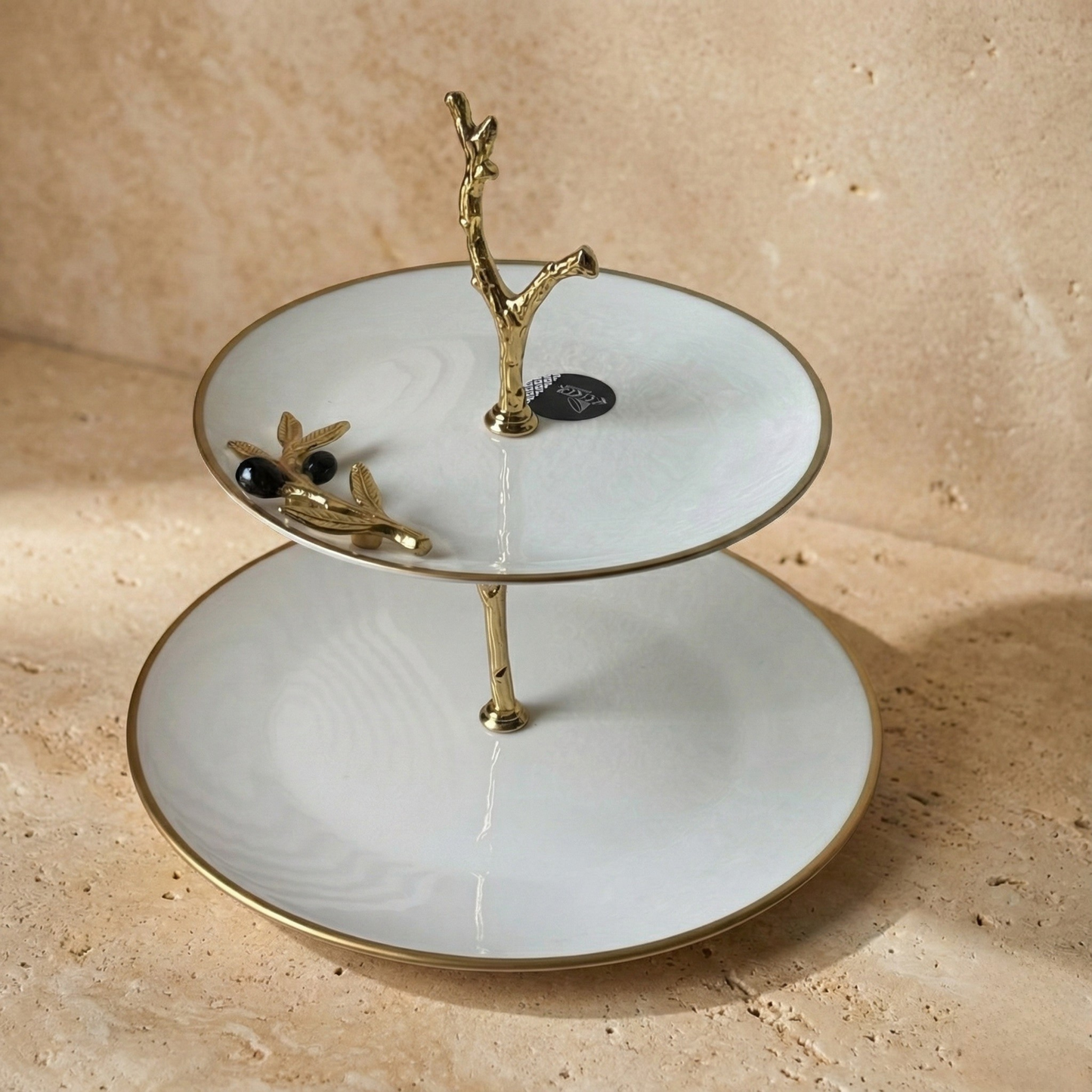 Oliva Siyah-Gold İki Katlı Porselen Sunumluk 19 cm, 25 cm Kod:3101