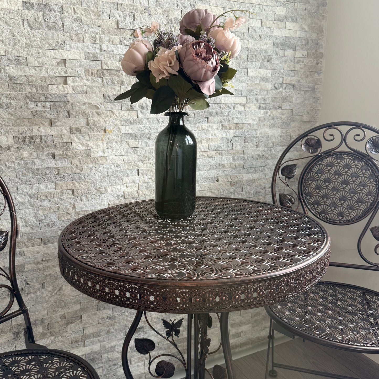 PNL Ferforje Masa Sandalye Seti 3 Parça Bronz KOD:8760-8766
