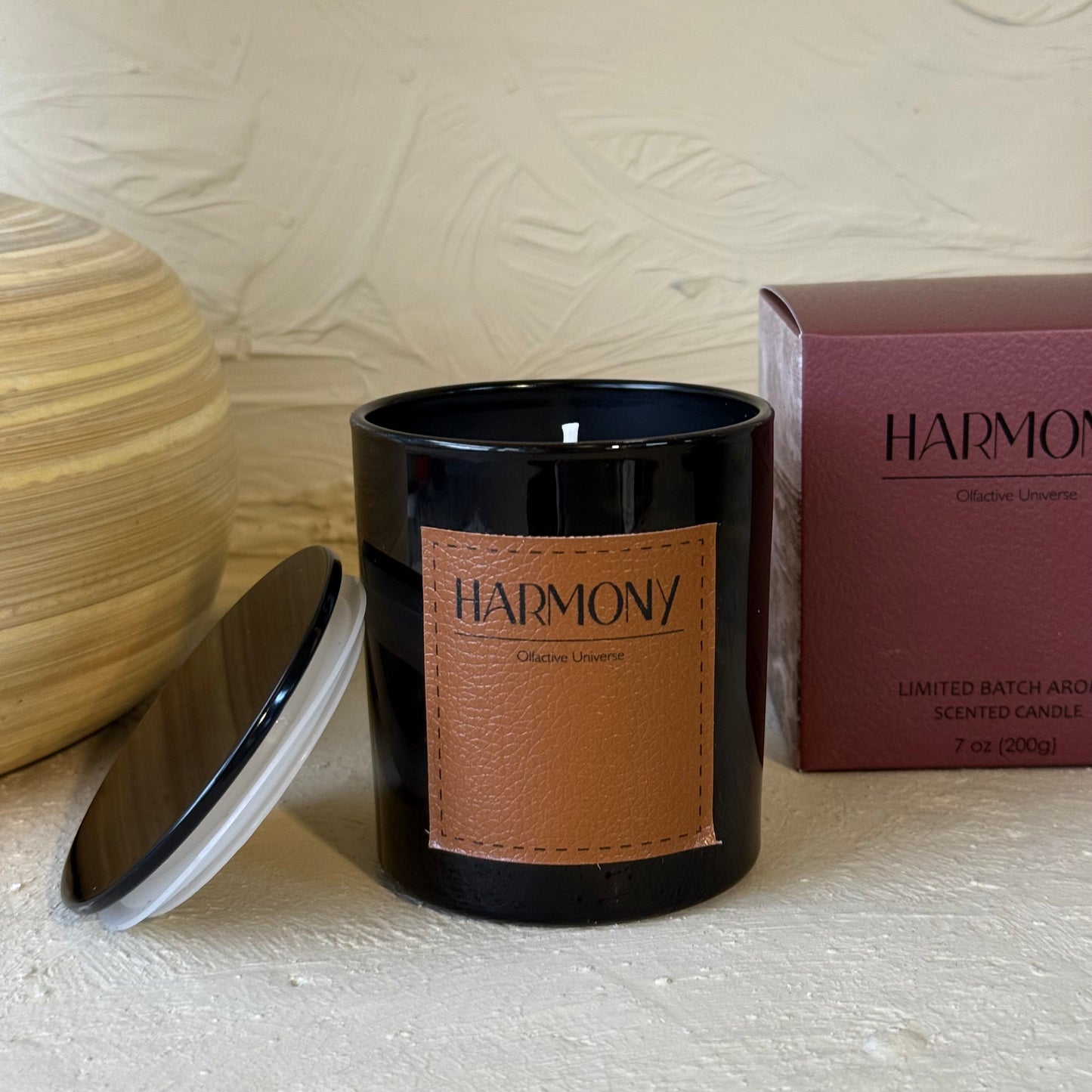 Harmony Cam Bardak Deri Detaylı Kapaklı Mum Lavanta Kokulu KOD:1520