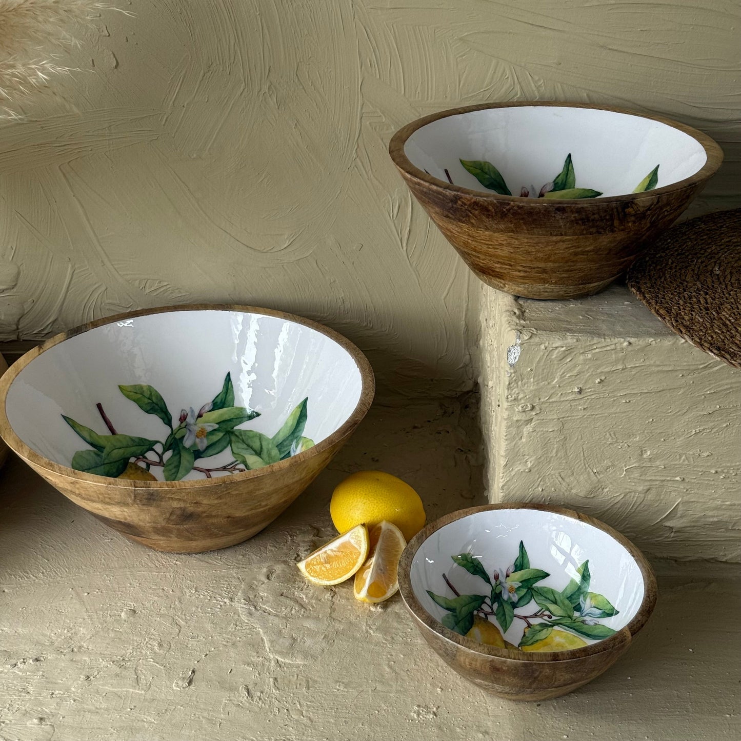 Selin Yuvarlak 3 Boy Sunumluk Meyvelik Salata Kase Lemon Desenli KOD:HSL-09-08-07