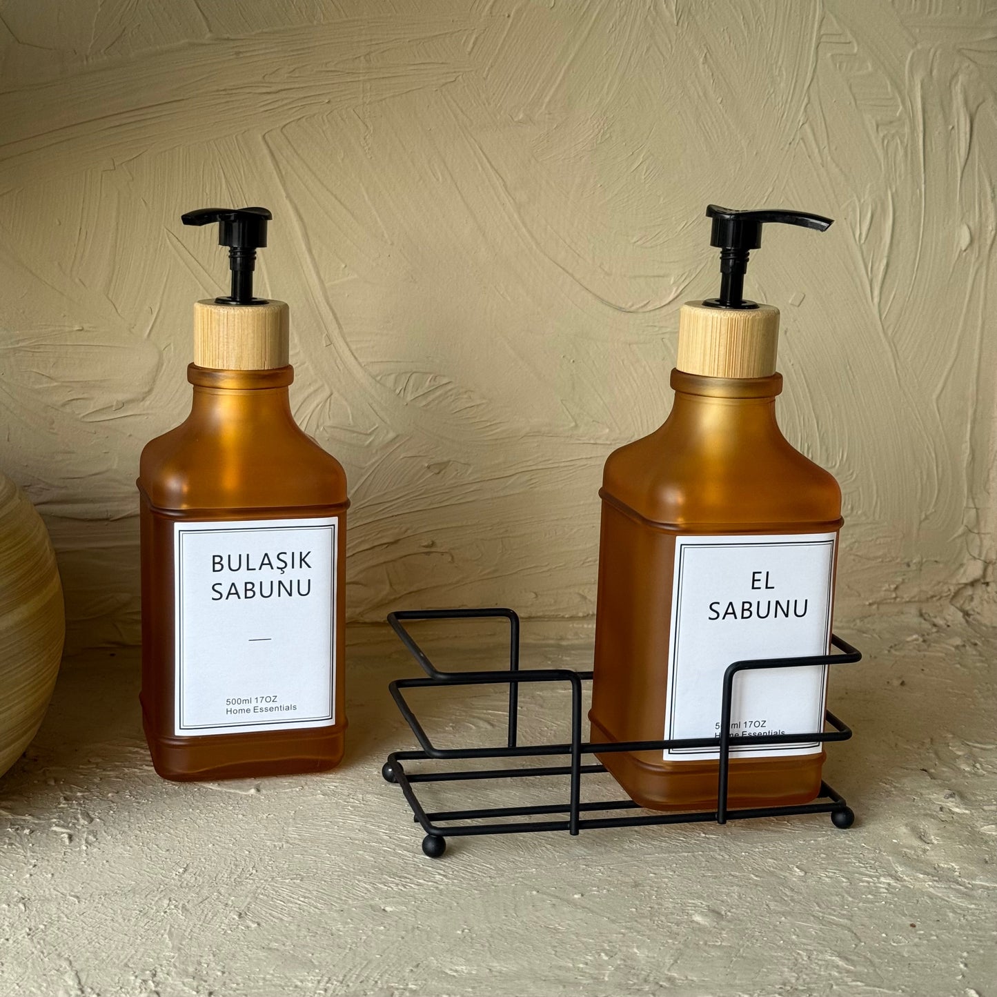 Milay Metal Standlı Amber İkili Sıvı Sabunluk Seti KOD:279