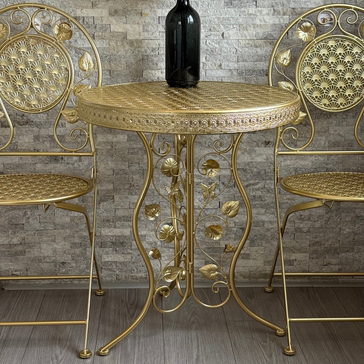 PNL Ferforje Masa Sandalye Seti 3 Parça Gold KOD:8760-8766