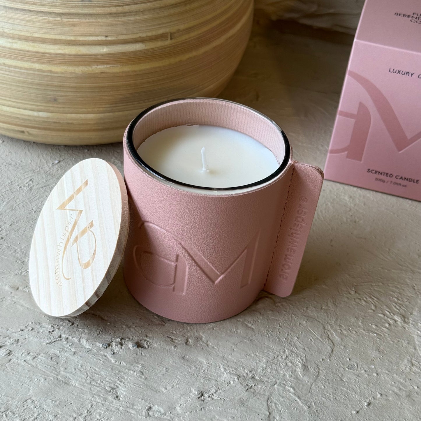 Candle Cam Bardak Deri Detaylı Mum Gül  Kokulu KOD:1517