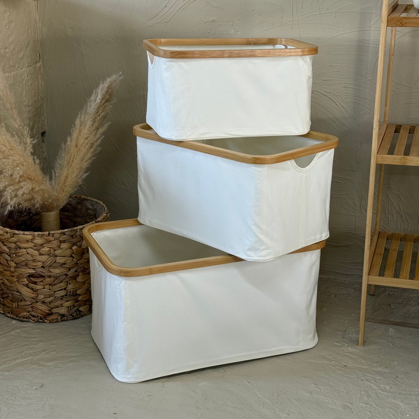 Lalezar Bambu Tutmalı 3 Boy Organizer Seti Krem KOD:8017-16-15