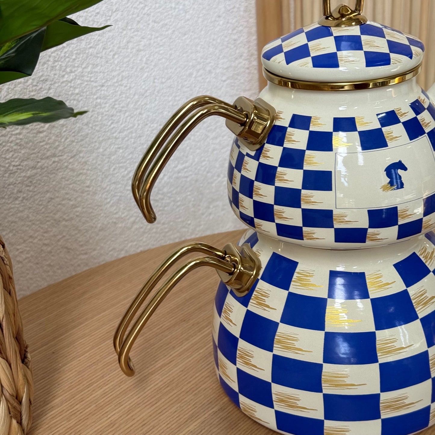 Pashally Emaye Çaydanlık Dama Model Mavi KOD:0267