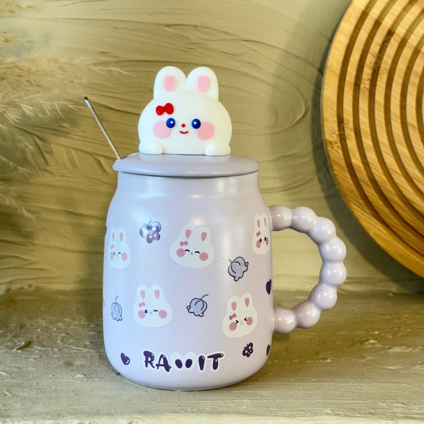 Tutku Rabbit Kapaklı Porselen Kupa Mor