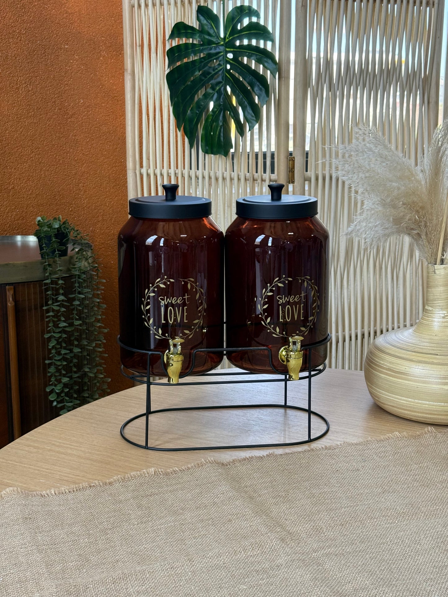 Milano Metal Standlı Cam Çift Sebil Seti Amber 4+4 Litre KOD:11326