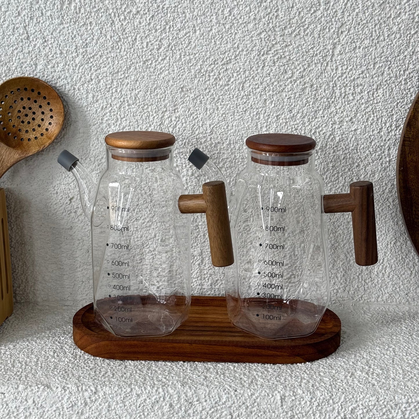 Buenoslly Oval Ahşap Standlı İkili Yağdanlık Seti 900 ml KOD:152