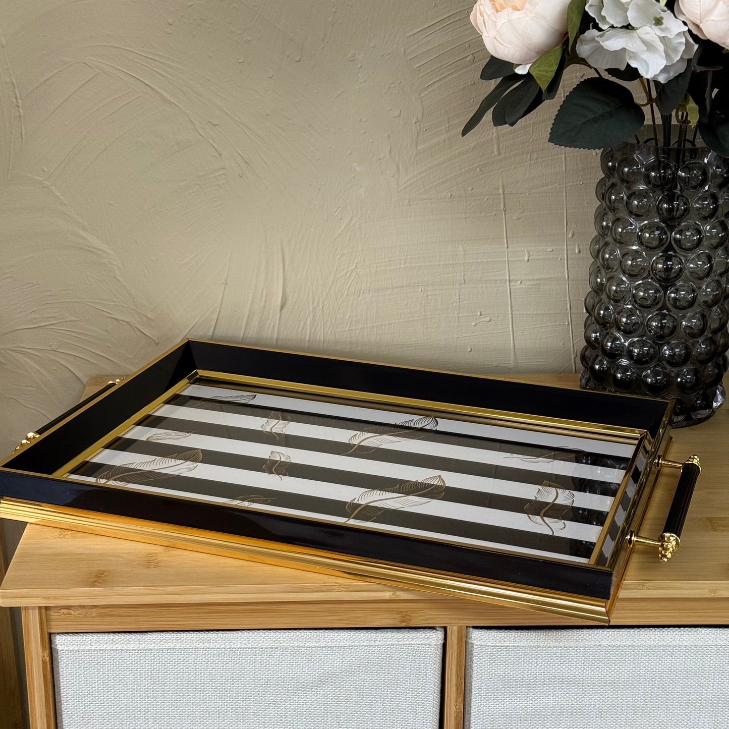 Goldenya Tutmalı Zebra Desen Tepsi Siyah-Beyaz KOD:5020-51