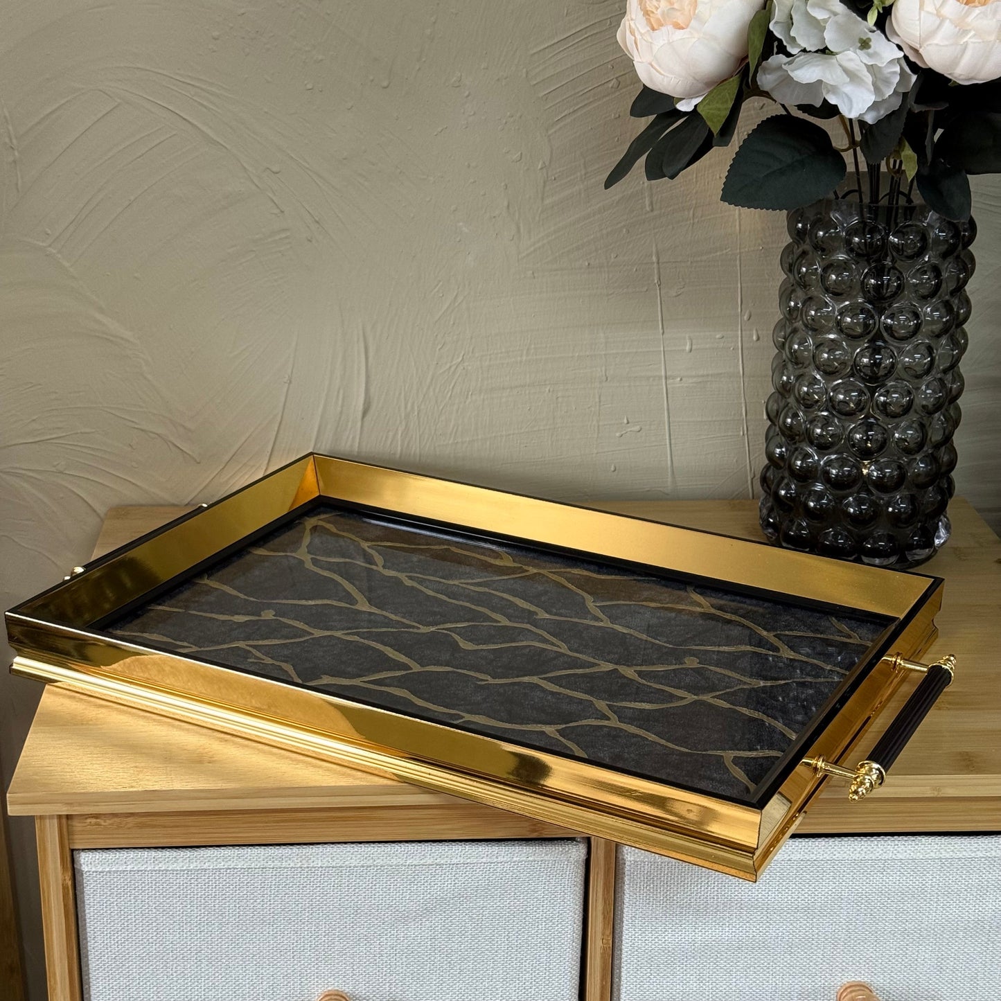 Goldenya Tutmalı Desenli Tepsi Gri KOD:5030-06