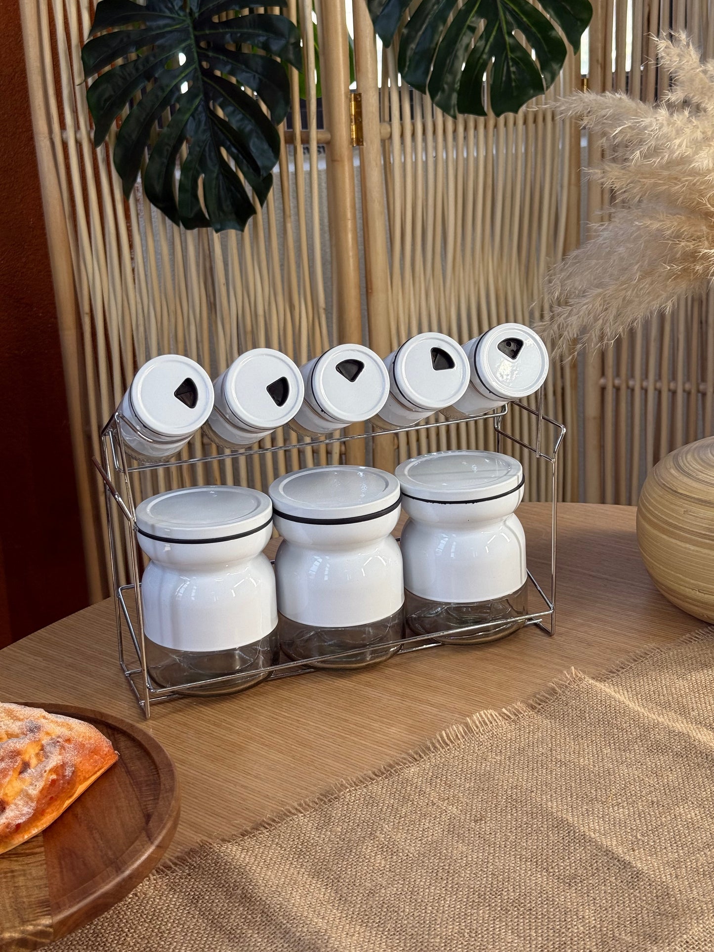 Sun White Metal Standlı 8 Parça Cam Baharatlık Seti KOD:13625