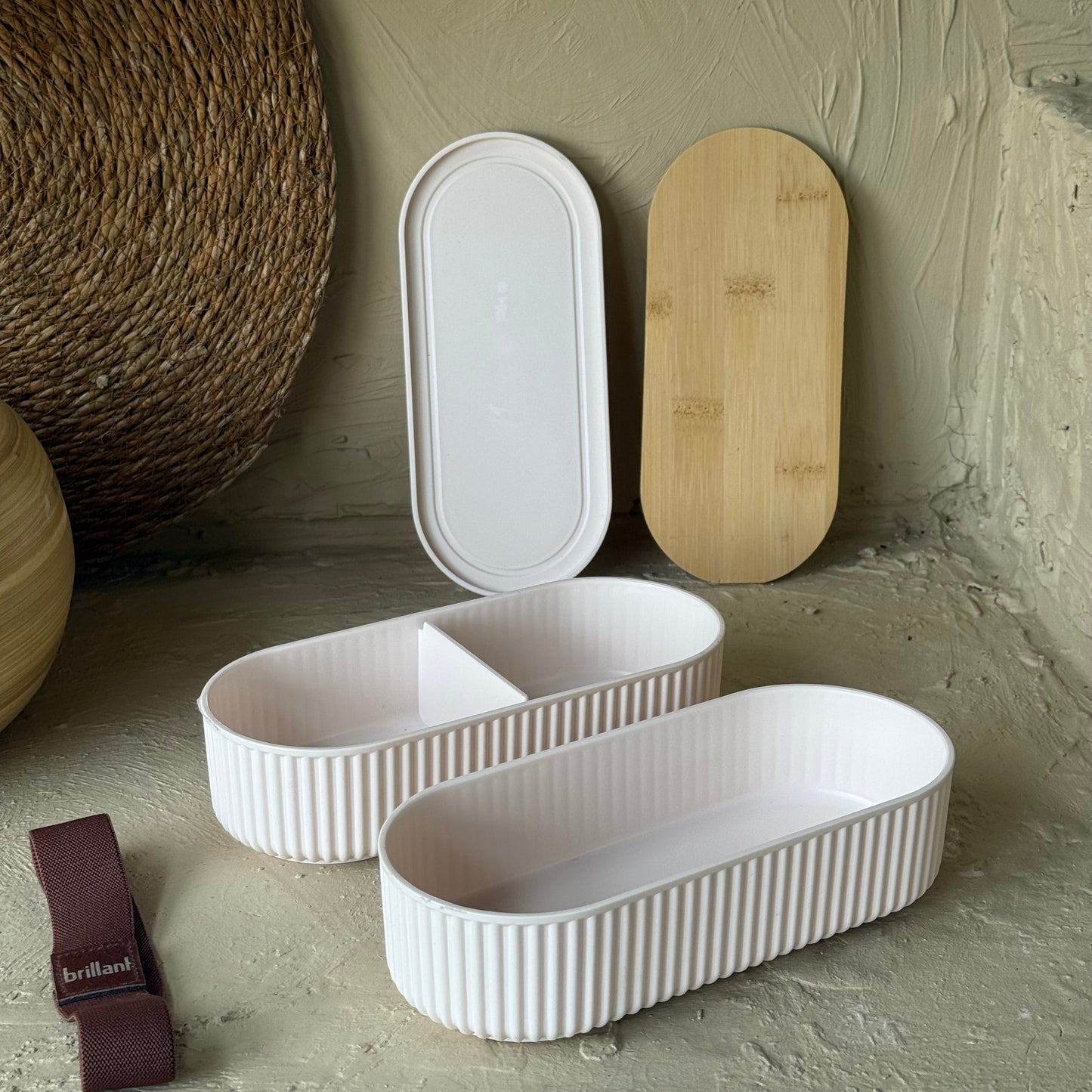 Brillant Bambu Kapaklı Oval Saklama veya Beslenme Kabı Krem