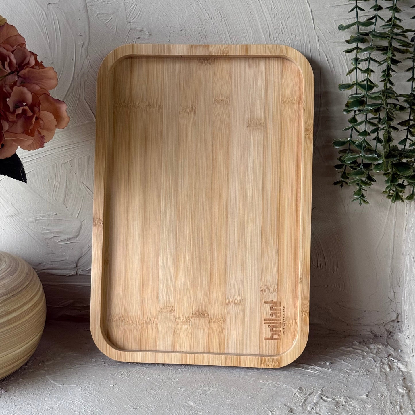 Diamond Bambu Dikdörtgen Koltuk Kenarı Tepsi Büyük Boy 38x26 cm KOD:6590