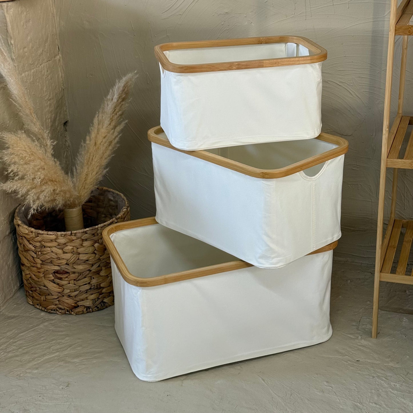 Lalezar Bambu Tutmalı 3 Boy Organizer Seti Krem KOD:8017-16-15