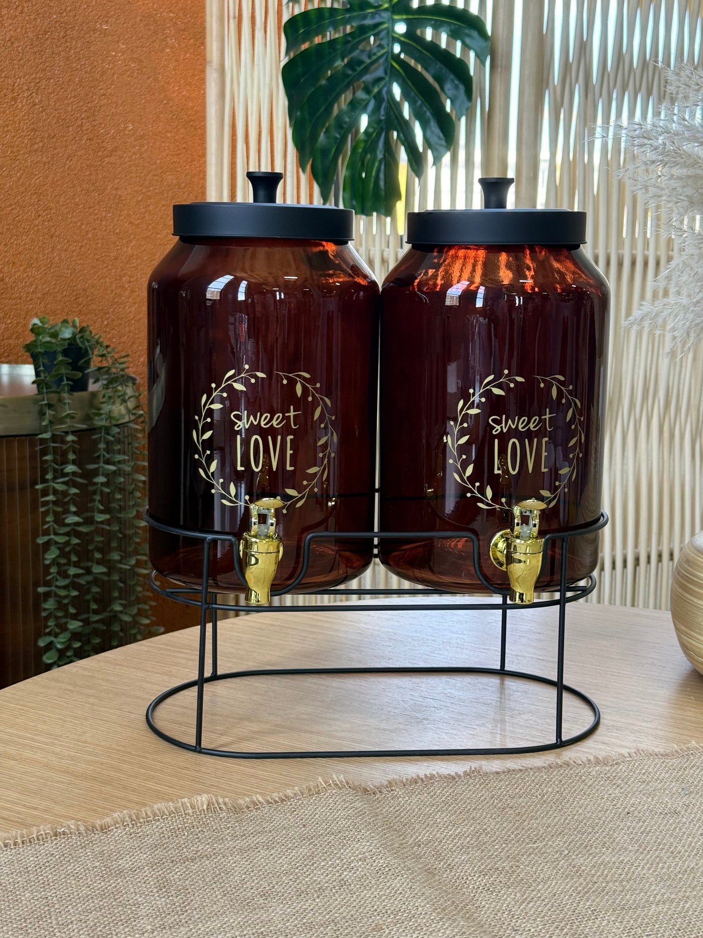 Milano Metal Standlı Cam Çift Sebil Seti Amber 4+4 Litre KOD:11326