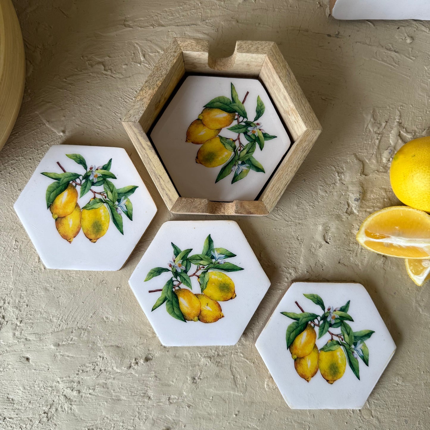 Selin Bardak Altlığı Lemon Desenli 4 Parça  KOD:HSL-10