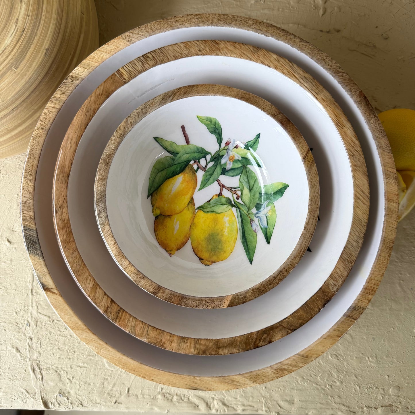 Selin Yuvarlak 3 Boy Sunumluk Meyvelik Salata Kase Lemon Desenli KOD:HSL-09-08-07