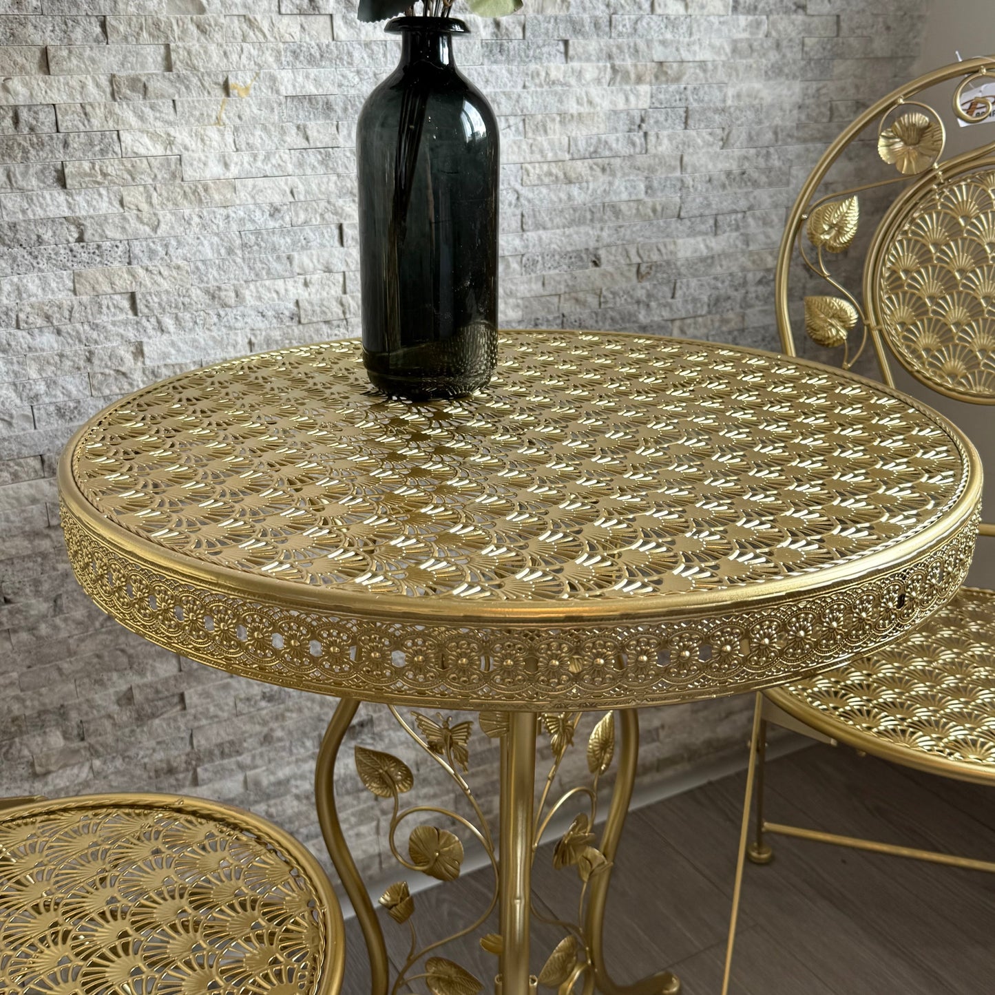 PNL Ferforje Masa Sandalye Seti 3 Parça Gold KOD:8760-8766