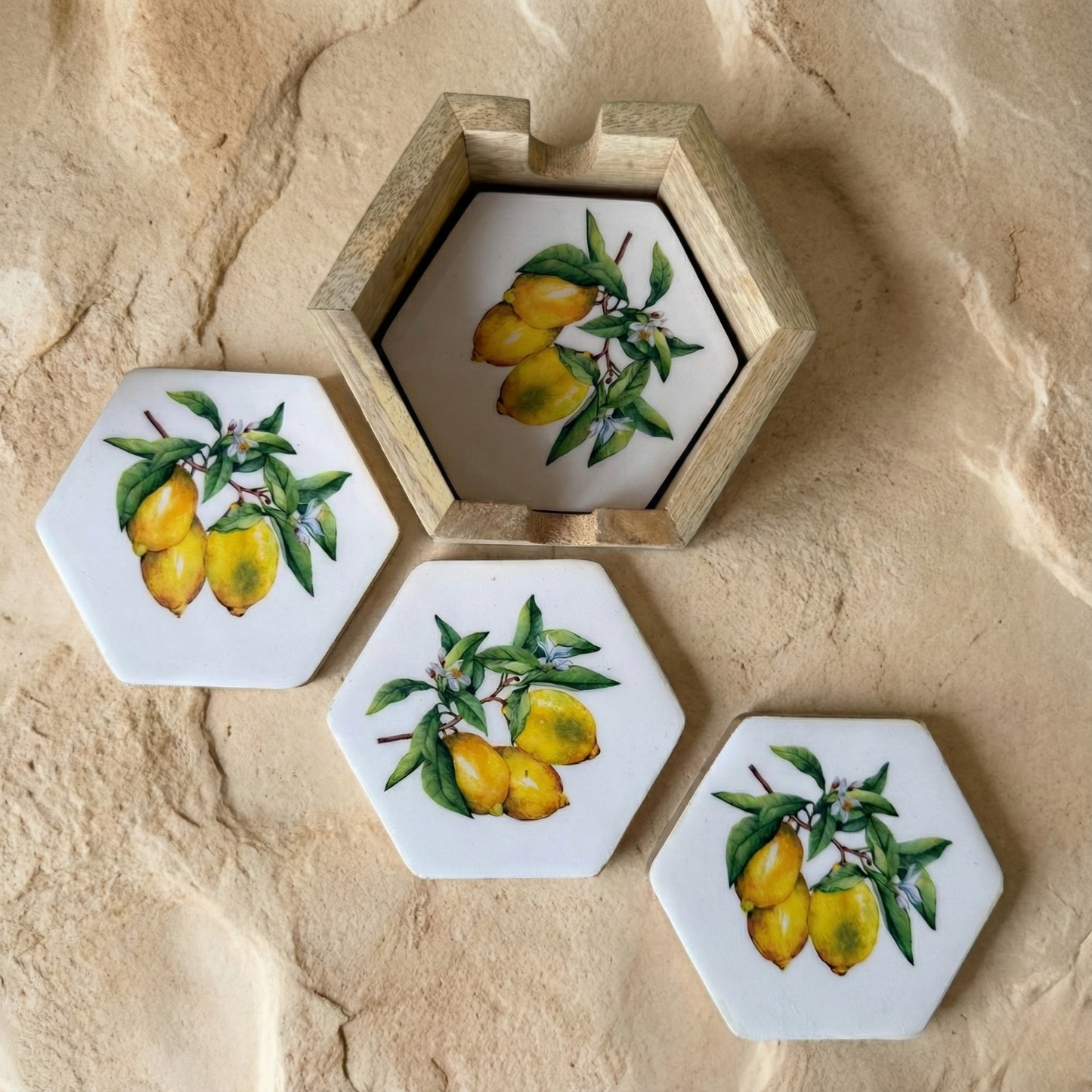 Selin Bardak Altlığı Lemon Desenli 4 Parça  KOD:HSL-10