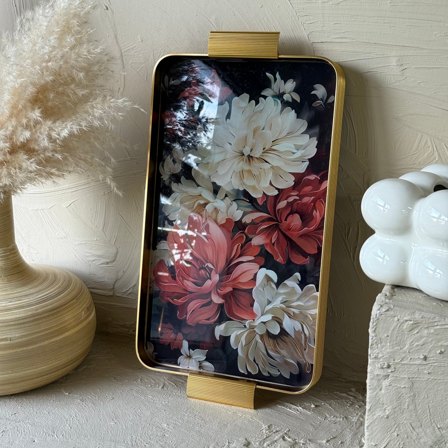 Arow  Gold Desenli Cam Tepsi KOD:1204