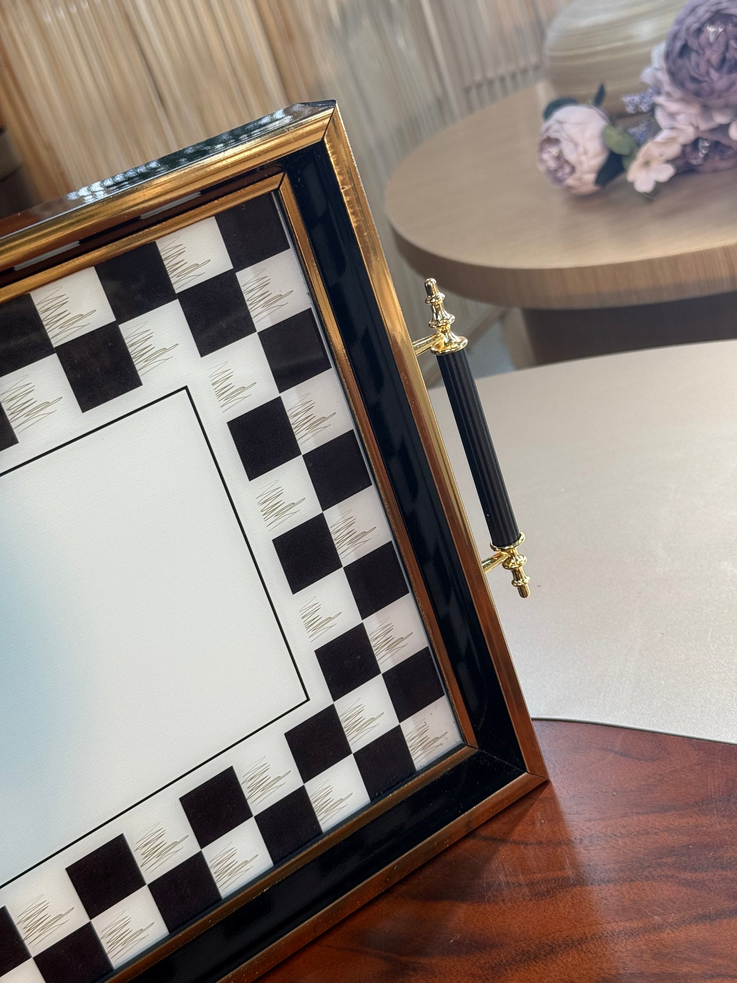 Pashally At Desenli Damalı Model Kulplu Tepsi Siyah KOD:1005