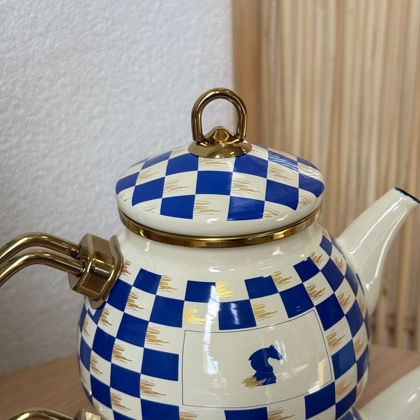 Pashally Emaye Çaydanlık Dama Model Mavi KOD:0267