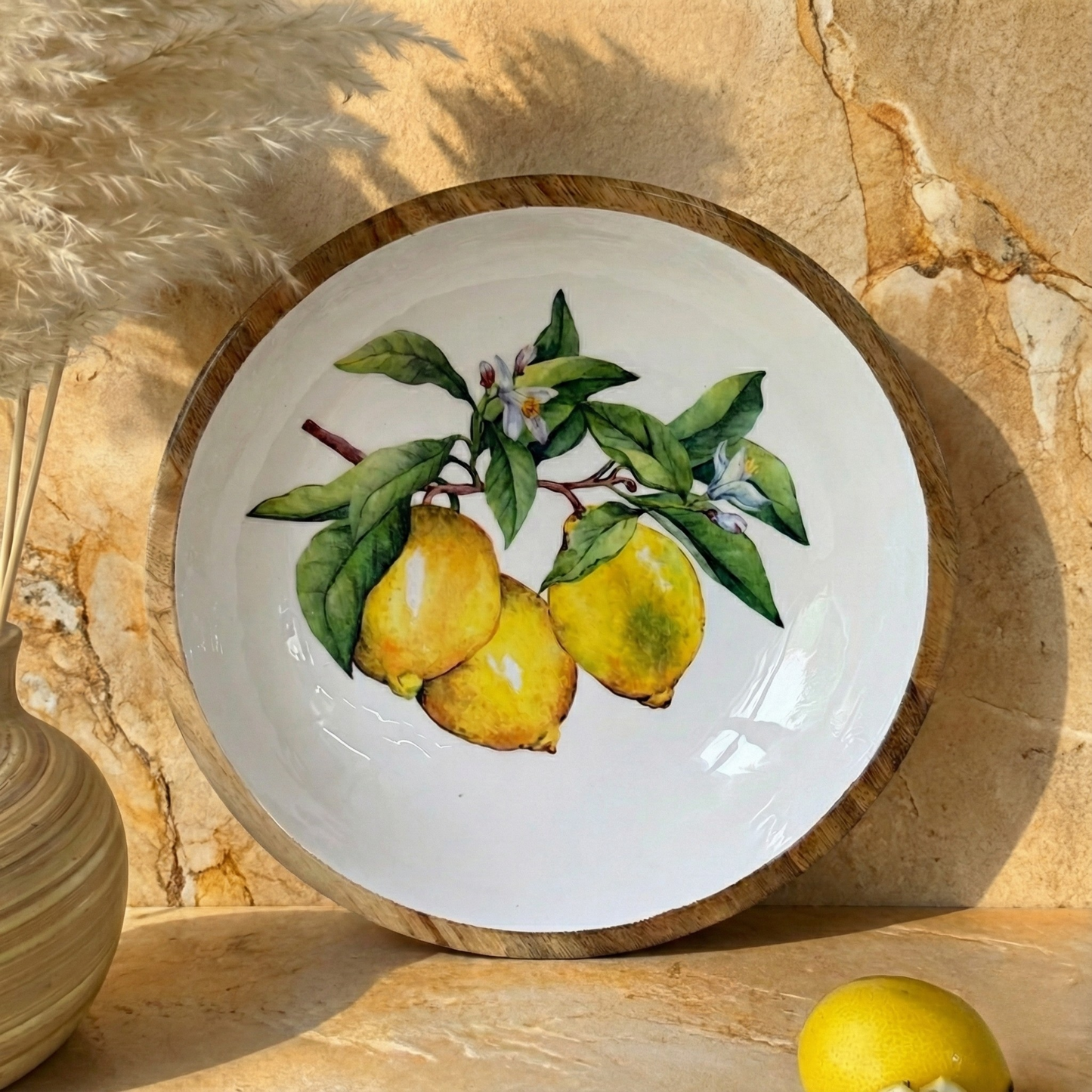 Selin Yuvarlak Orta Boy Sunumluk Meyvelik Lemon Desenli KOD:HSL-04