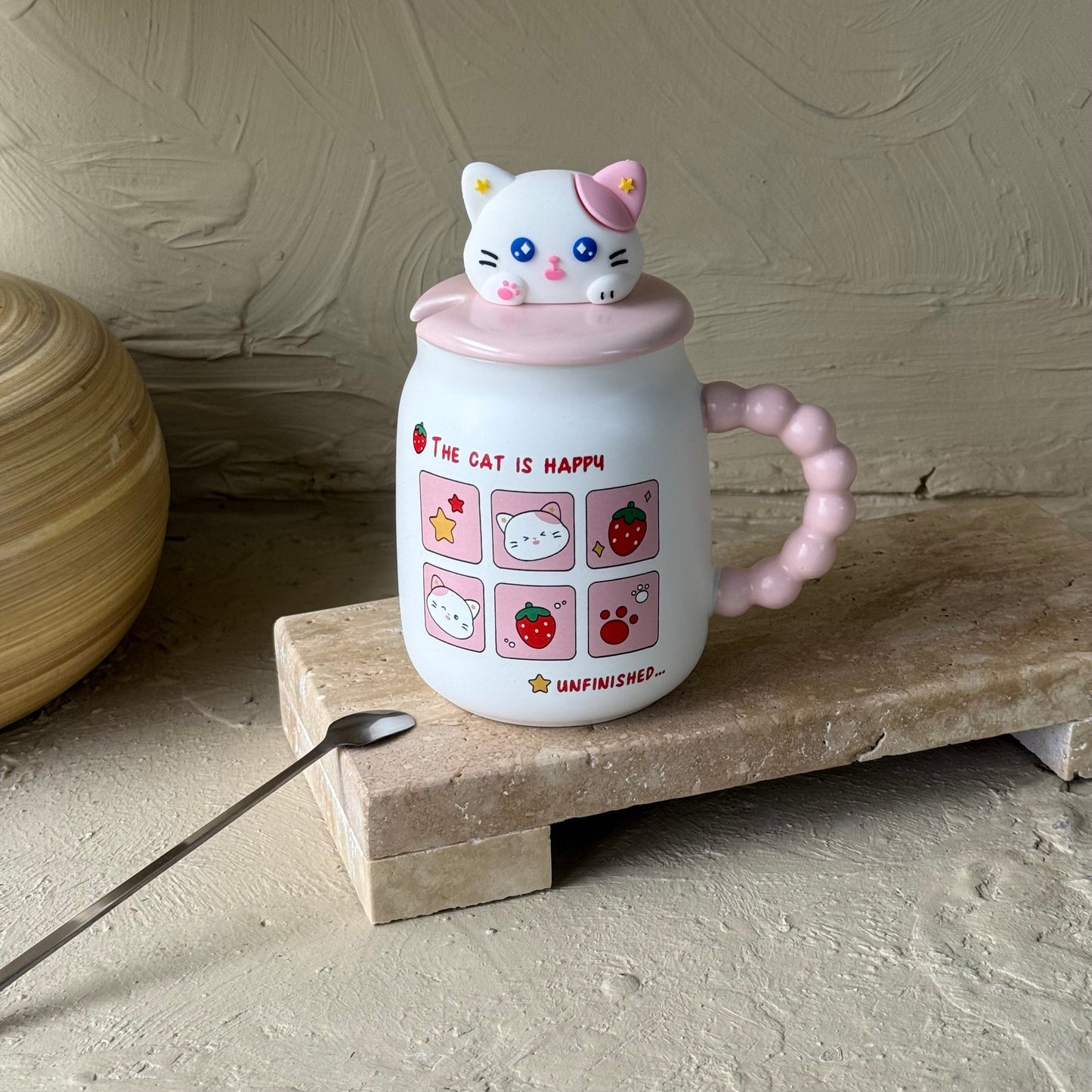 Tutku Cat İs Happy Kapaklı Porselen Kupa 400 ml