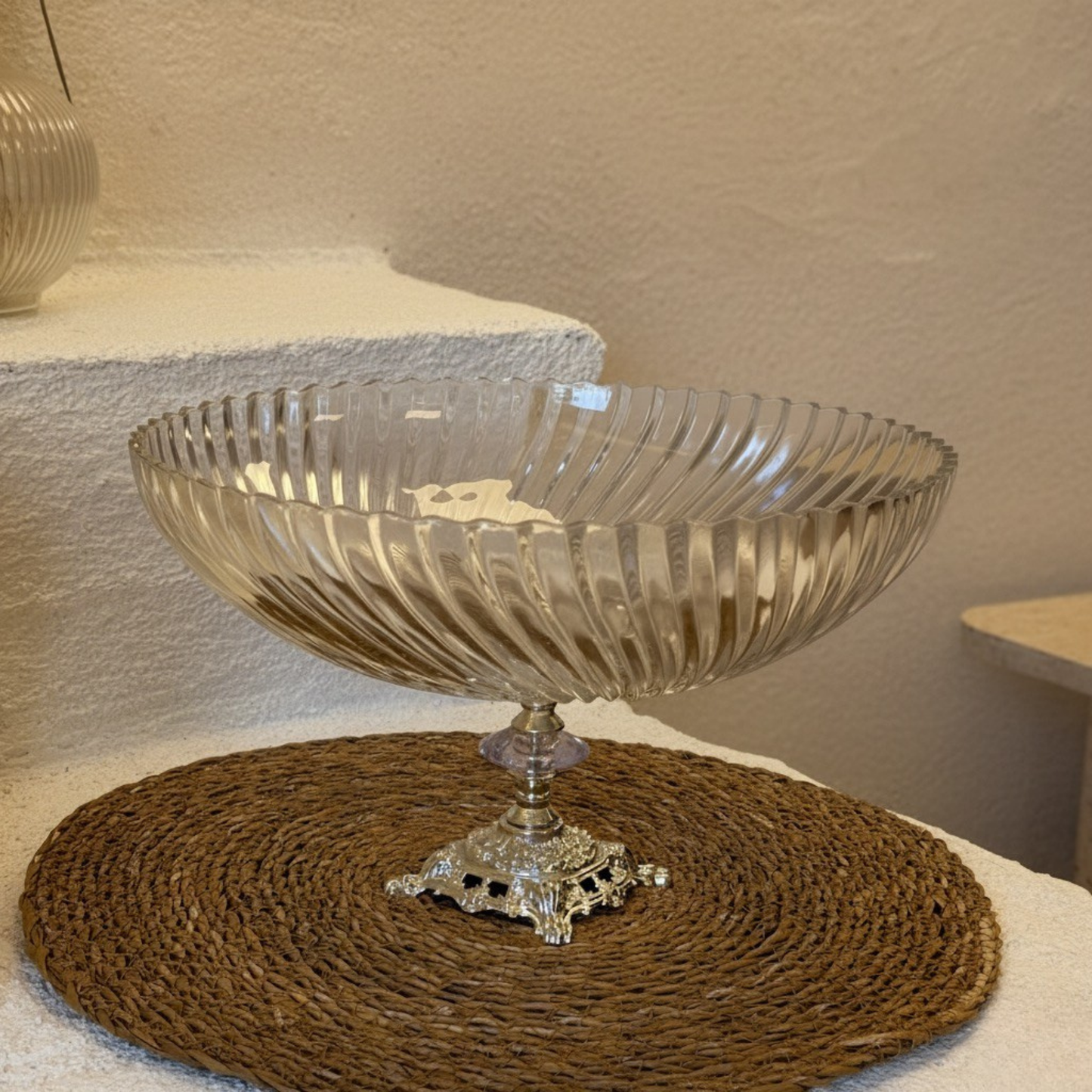 Efegil Lüks Cam Kase Meyvelik Gümüş Ayaklı 29x29x16 cm (2607)