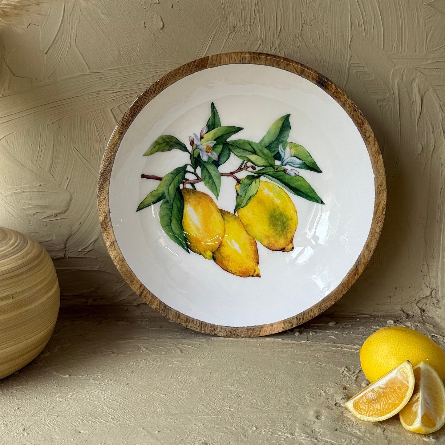 Selin Yuvarlak Küçük Boy Sunumluk Meyvelik Lemon Desenli KOD:HSL-05