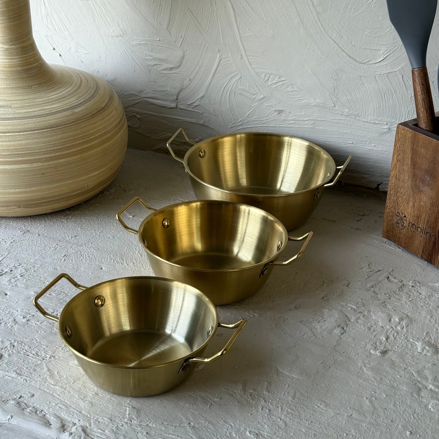 Como 3 Boy Tutmalı Çelik Kase Set 17 cm, 14 cm, 13 cm Gold KOD:5338-39-40