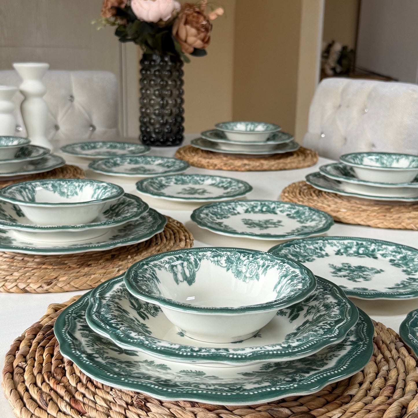 Porser Porselen 24 Parça Yemek Takımı 6 Kişilik KOD:VelourGreen-30329
