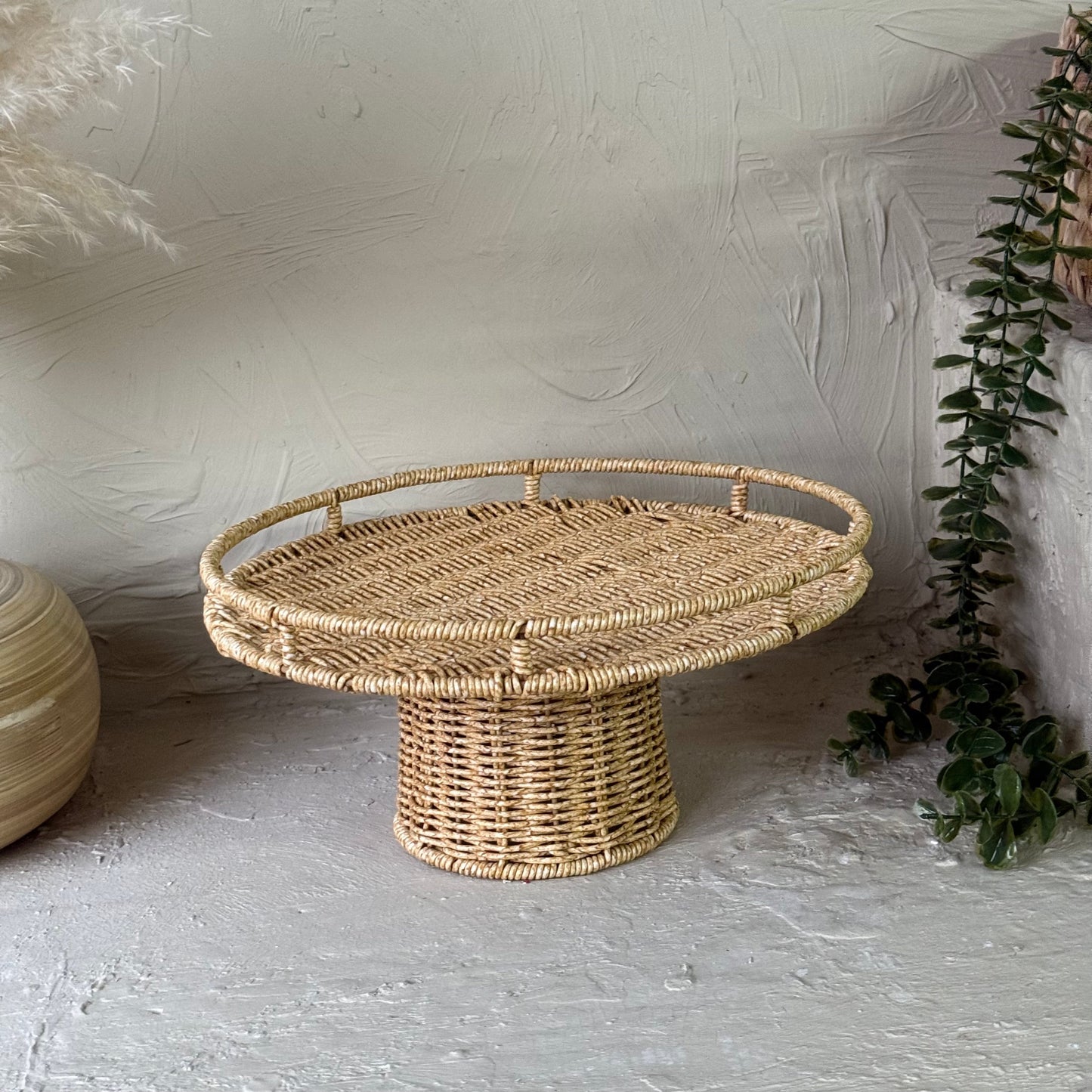 Rattan Ayaklı Yuvarlak Meyvelik Sunumluk Naturel