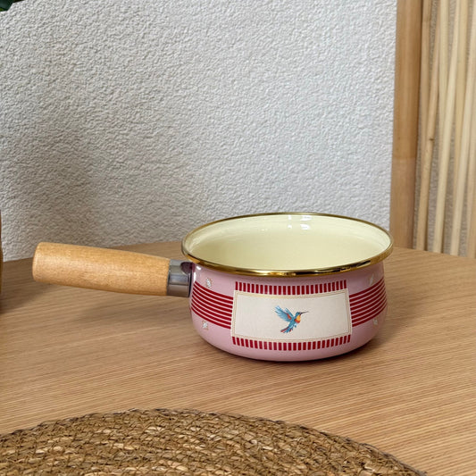 Pashally Ahşap Tutmalı Emaye Sos Tava 14 cm Pembe-Kırmızı KOD:0588